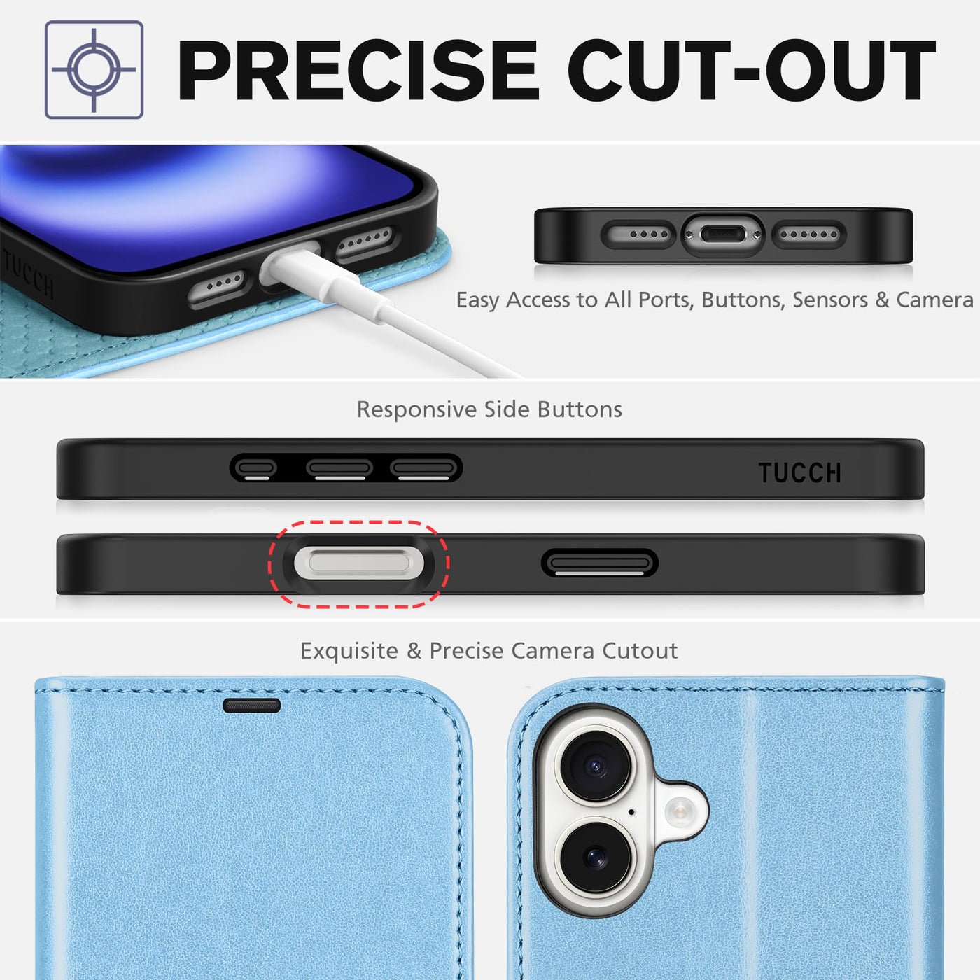 TUCCH Hülle für iPhone 16 Plus 5G Handyhülle [RFID Blocker] Stoßfest [Magnet Verschluss] [Kartenfach] TPU Flip Klappbar Schutzhülle Kompatibel mit iPhone 16 Plus 2024 (6,7 Zoll), Blau Glitzer