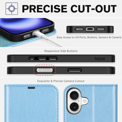 TUCCH Hülle für iPhone 16 Plus 5G Handyhülle [RFID Blocker] Stoßfest [Magnet Verschluss] [Kartenfach] TPU Flip Klappbar Schutzhülle Kompatibel mit iPhone 16 Plus 2024 (6,7 Zoll), Blau Glitzer