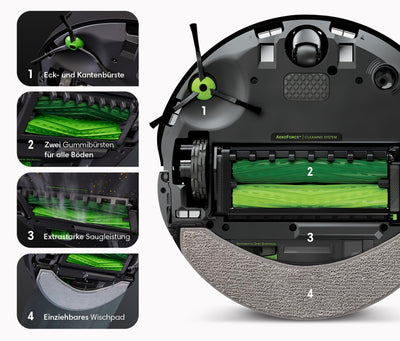 iRobot Roomba Combo j7+ (c7556) Saug- und Wischroboter mit autom. Absaugstation. Objekterkennung/-vermeidung, Kartierung, 4-Stufen-Reinigung, Raum-/ Bereichsreinigung, Sprachassistent, Farbe: Navy