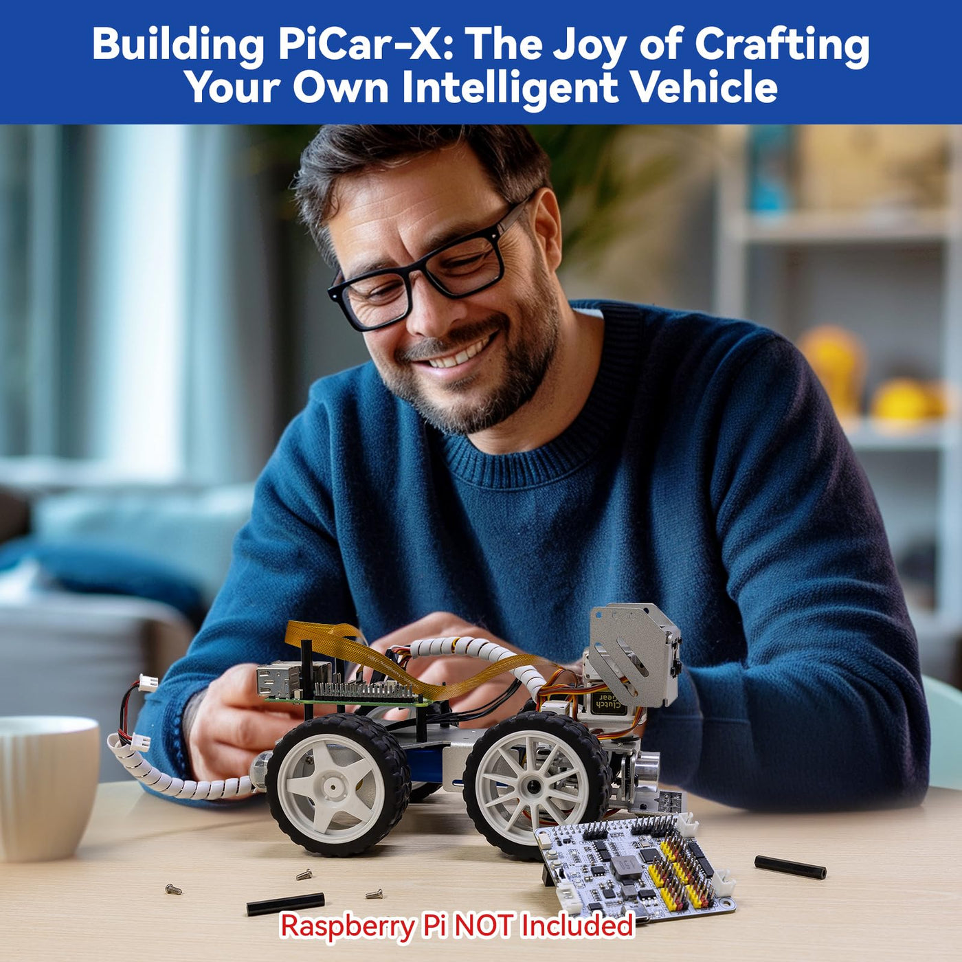 SunFounder Picar-X KI-Videoroboter-Car-Kit für Raspberry Pi 5/4/3B+/Zero 2w, LLMs ChatGPT-4o/Gemini/Grok, Sprach- und Videoerkennung,Python,Scratch,Kamera, Akku (RPI Nicht im Lieferumfang enthalten)