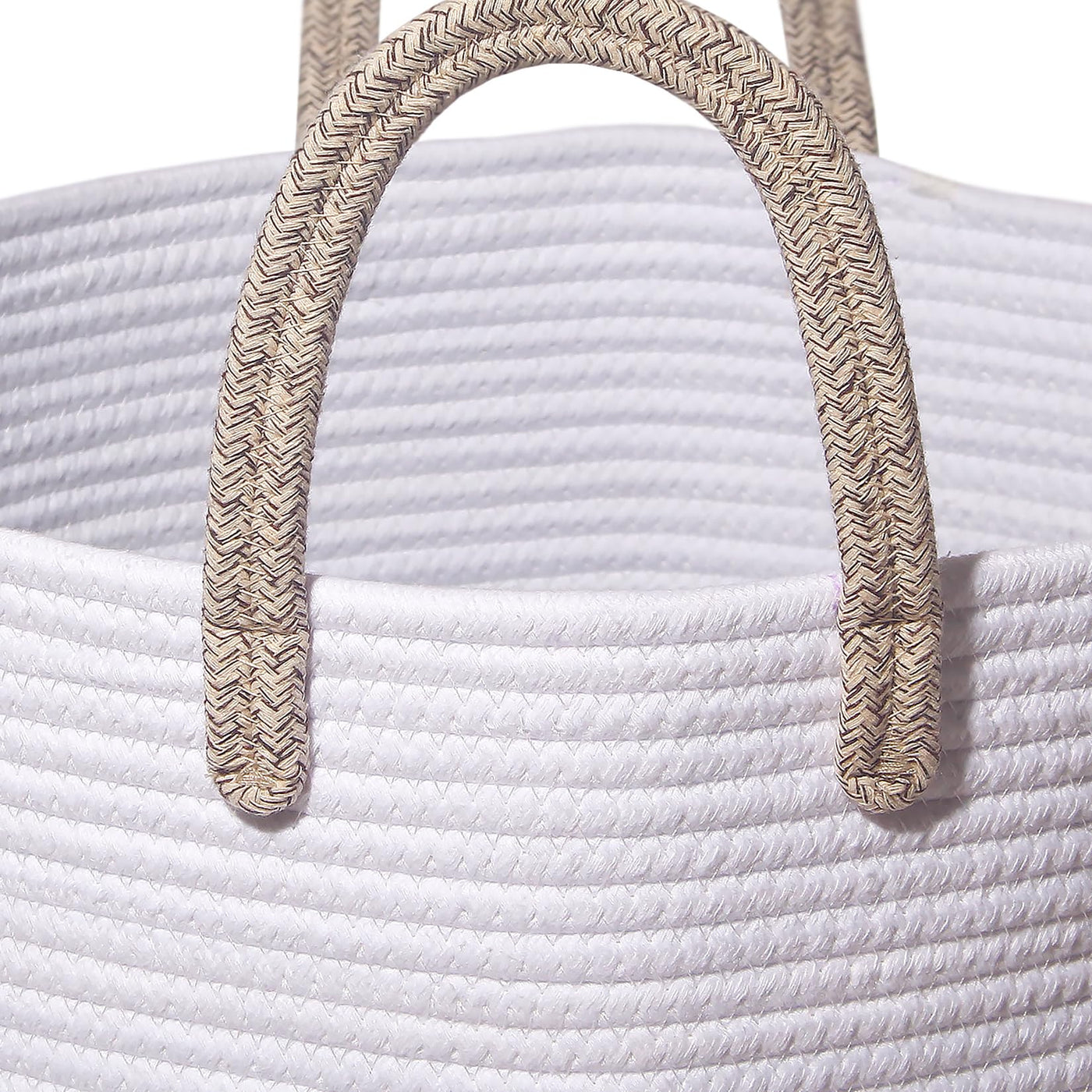 SYLANDO Wäschekorb mit Henkel, Spielzeug Aufbewahrung, Aufbewahrungsbox Geflochten, Wäschesammler Groß, Aufbewahrungskorb Kinderzimmer (Braun&Weiß, D 38 x H 50 CM)