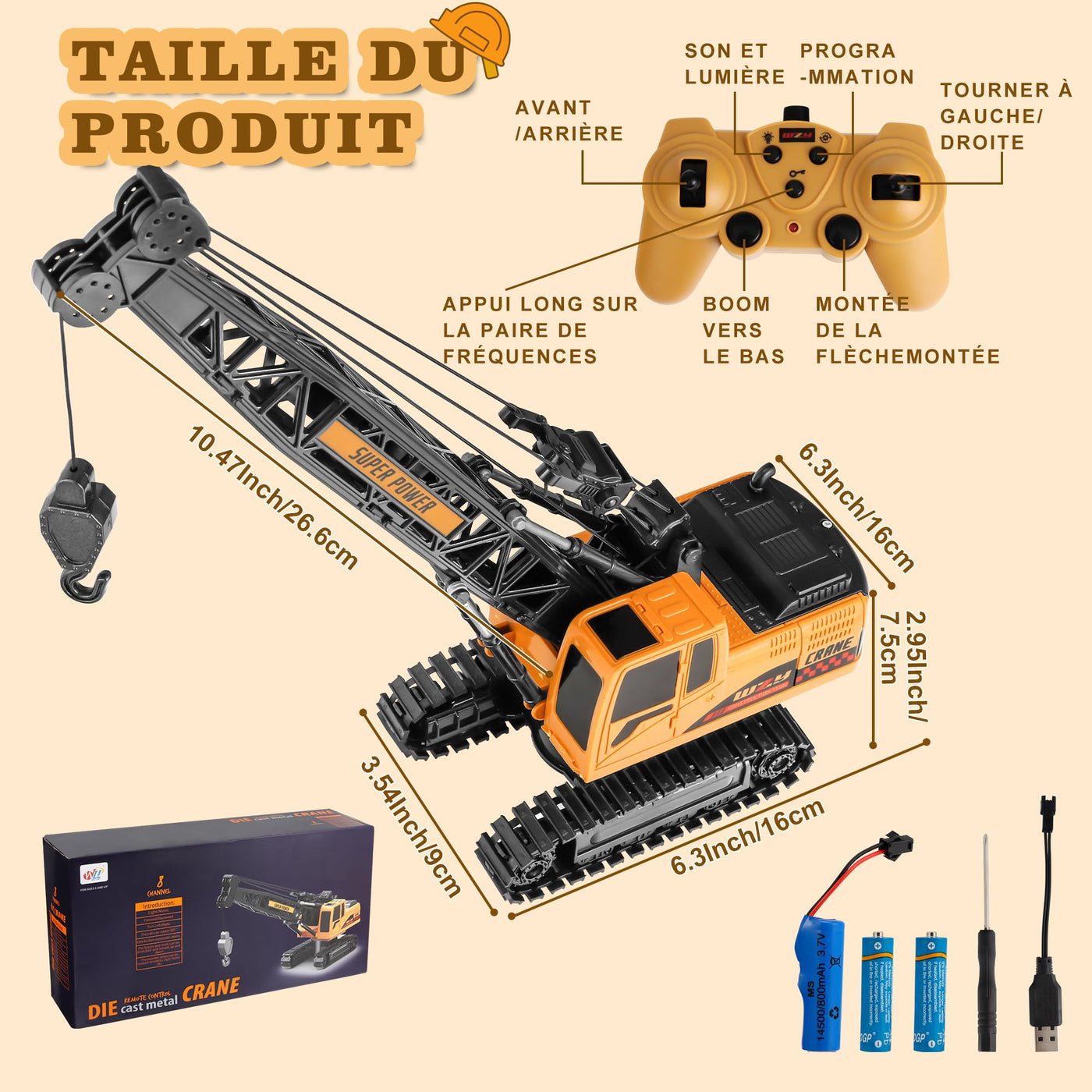 Joellfuner Kran Spielzeug, 2,4G Kran Ferngesteuert mit Lichtern und Geräuschen Realistischer, Großer RC Kranspielzeug mit 12PCS Miniaturmodelle, Geschenk für Jungen und Mädchen (Standard)