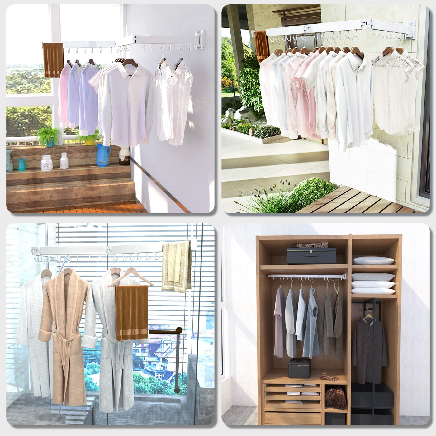 Kelisiting Wäscheständer Wandmontage, 3-Fold Wand Wäschetrockner ausziehbar, 120 cm/ 50 Inch gefaltet Ausziehbarer Wandmontage für kleine Haushalte, Platzsparend-150 LBS Tragkraft - Weiß