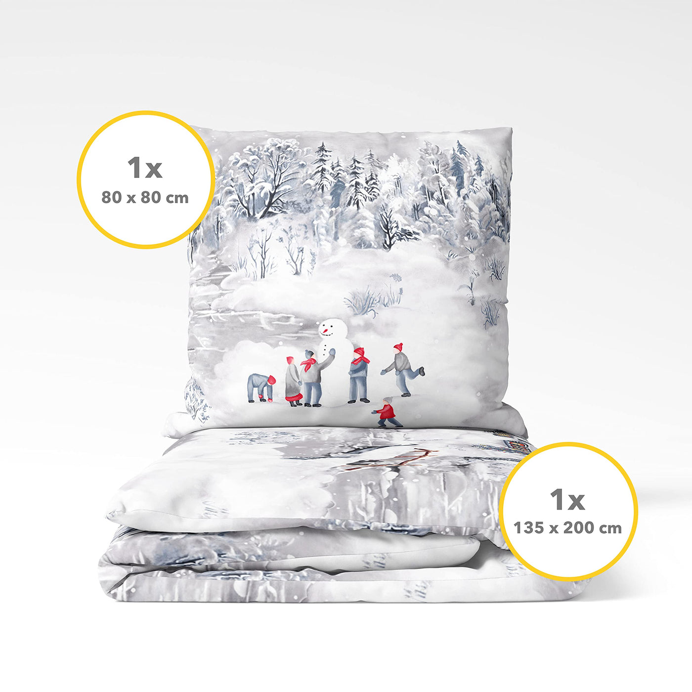 Träumschön Biber Bettwäsche 135x200 2tlg - Kuschelige Winterbettwäsche Schneelandschaft Silber - Bettwäsche aus 100% Baumwolle - Tolle Weihnachtsbettwäsche