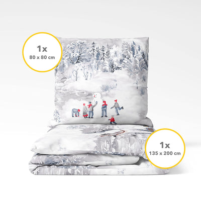 Träumschön Biber Bettwäsche 135x200 2tlg - Kuschelige Winterbettwäsche Schneelandschaft Silber - Bettwäsche aus 100% Baumwolle - Tolle Weihnachtsbettwäsche