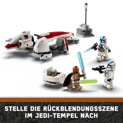 LEGO Star Wars Flucht mit dem BARC Speeder, The Mandalorian Set, Spielzeug-Bike mit Seitenwagen, enthält die Figuren Kelleran Beq und Grogu, Geschenk für Jungen und Mädchen ab 8 Jahren 75378