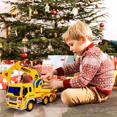 HERSITY Kinder Bagger Spielzeug mit Sound und Licht, 1/16 Fahrzeug Baustellenfahrzeuge Sandkasten, LKW Auto Kinderspielzeug Junge Kinder 3 4 5 Jahre