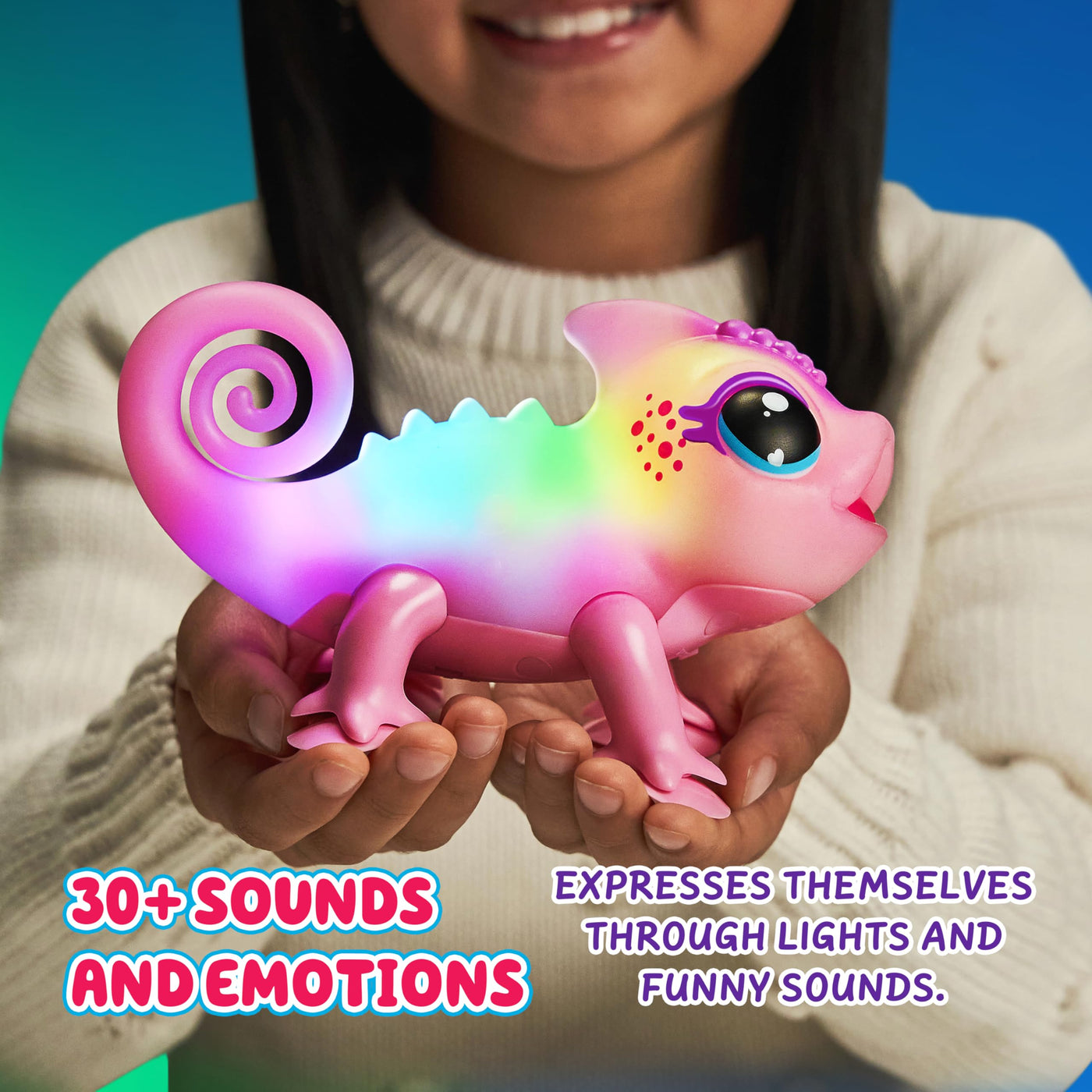 Little Live Pets Chamäleon Nova, leuchtendes, interaktives Chamäleon mit Farbwechselfunktionen, über 30 Geräusche, viele Verschiedene Stimmungen, wiederholt Worte, mit Takterkennung, inkl. Batterien