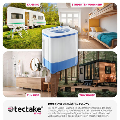 tectake® portable, mobile 4,5 kg Mini Waschmaschine + 3,5 kg Wäscheschleuder Kombination, Toplader für Camping und Reise, Toploader Reisewaschmaschine