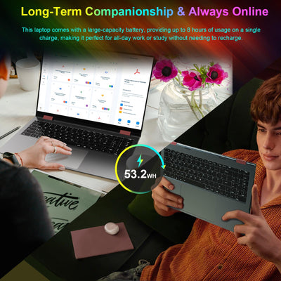 jumper Regenbogen Laptop 16 Zoll, 2 in 1 Convertible Pride Laptops, 16GB DDR4 640GB ROM Notebook, 1 Jahr Office 365, Fingerabdruckleser, QWERTZ Tastatur mit Hintergrundbeleuchtung, WiFi 6, 53.2WH