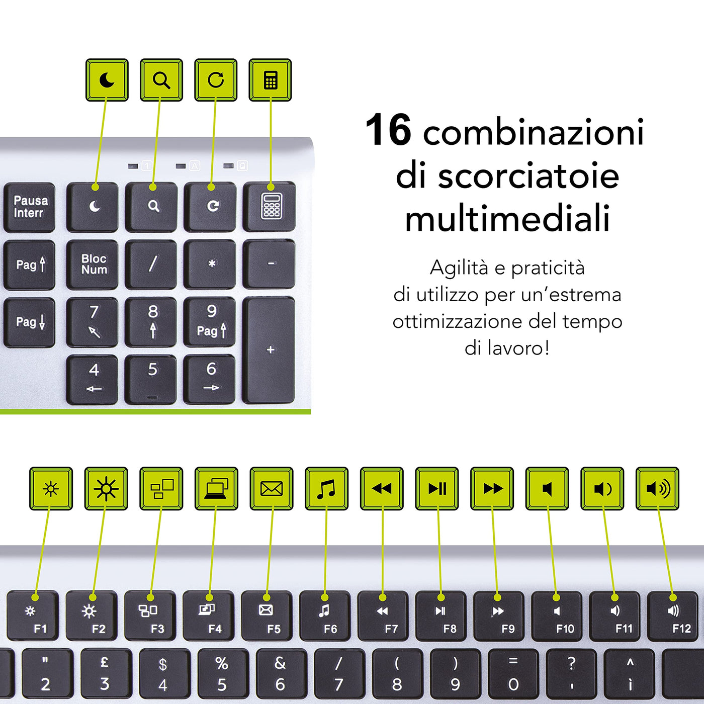 HomiTech Kabelloses Tastatur- und Maus-Set mit integriertem wiederaufladbarem Akku, kabellos, für Computer, PC, Tablet, kompatibel mit Windows Android Mac 16 Multimedia-Tasten, hohe Präzision, leise,