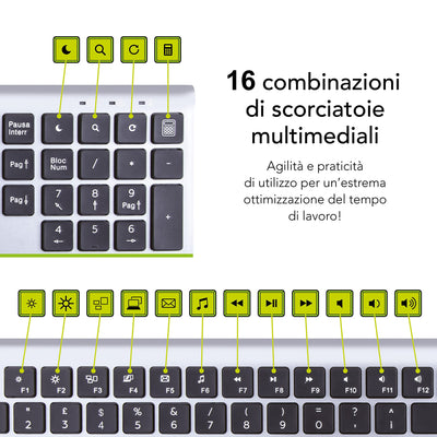 HomiTech Kabelloses Tastatur- und Maus-Set mit integriertem wiederaufladbarem Akku, kabellos, für Computer, PC, Tablet, kompatibel mit Windows Android Mac 16 Multimedia-Tasten, hohe Präzision, leise,