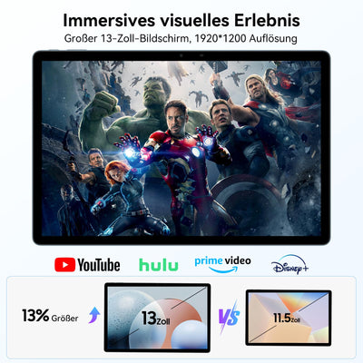 Blackview Tablet Android 15 MEGA8 13 Zoll Tablet mit 36GB RAM+256GB ROM(2TB TF), 50MP+13MP Dual Camera, Dual 4G LTE+5G WiFi 2K FHD Großes Display WideVine L1 Octa Core T620,11000 mAh Akku GPS/Face ID