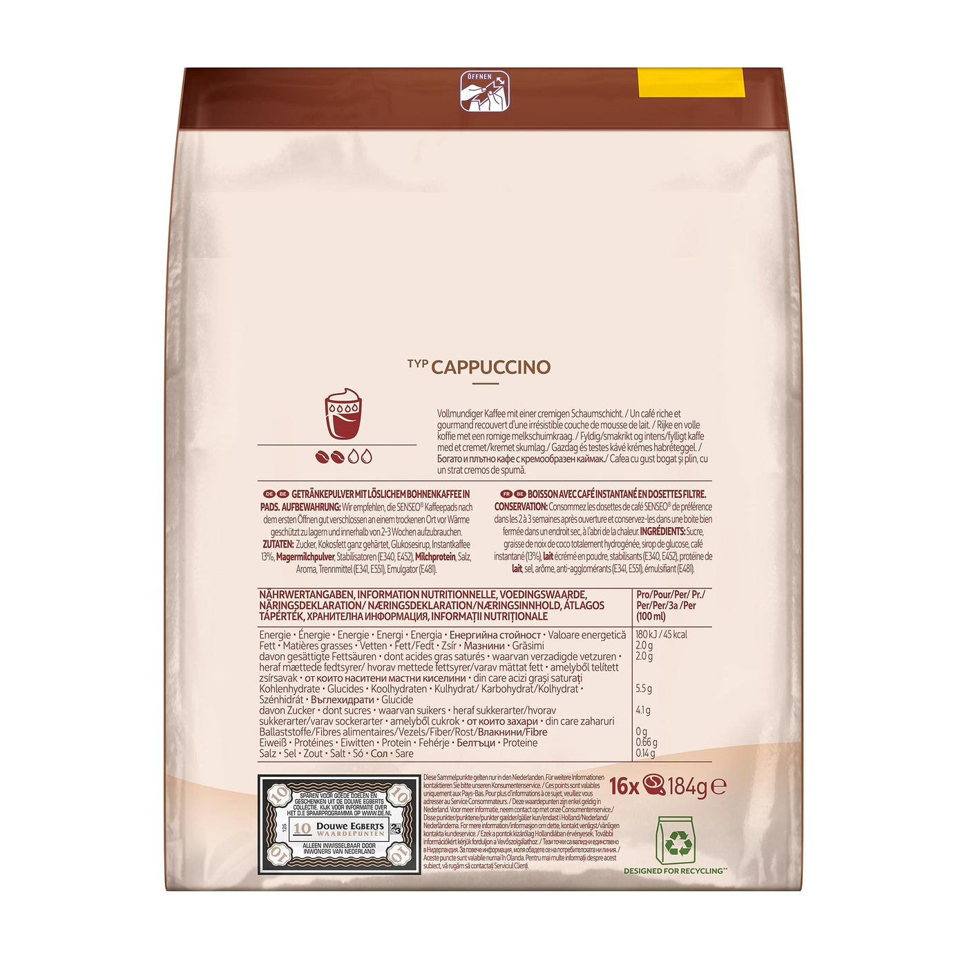 Senseo Pads Cappuccino, 16 Kaffeepads, 5 x 16 Getränke in der Vorratspackung