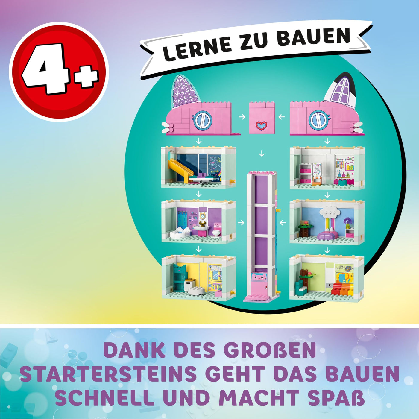 LEGO Gabby's Puppenhaus Spielzeug - 4-stöckiges Puppenhaus mit Gabby, Pfötchen-Panda, MeerMieze und Kuchen-Katze Minifiguren und Zubehör - Geschenk für Mädchen und Jungen ab 4 Jahren - 10788
