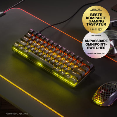 SteelSeries Apex Pro Mini HyperMagnetic Gaming-Tastatur – Die weltweit schnellste Tastatur – Anpassbares Ansprechverhalten – 60%-Formfaktor – RGB – PBT-Keycaps – USB-C – Deutsches Tastatur QWERTZ
