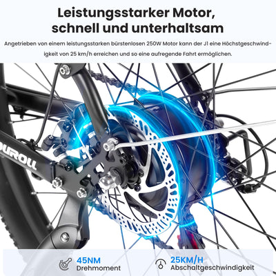 Touroll 27,5 Zoll E Bike, Elektrofahrrad E-Bike Herren Damen mit 36V 15.6Ah 561.6Wh Akku, Bis zu 100KM, 250W Motor, E-Fahrrad mit 7-Gang-Getriebe, Pedelec Citybike EBike für Trekking J1