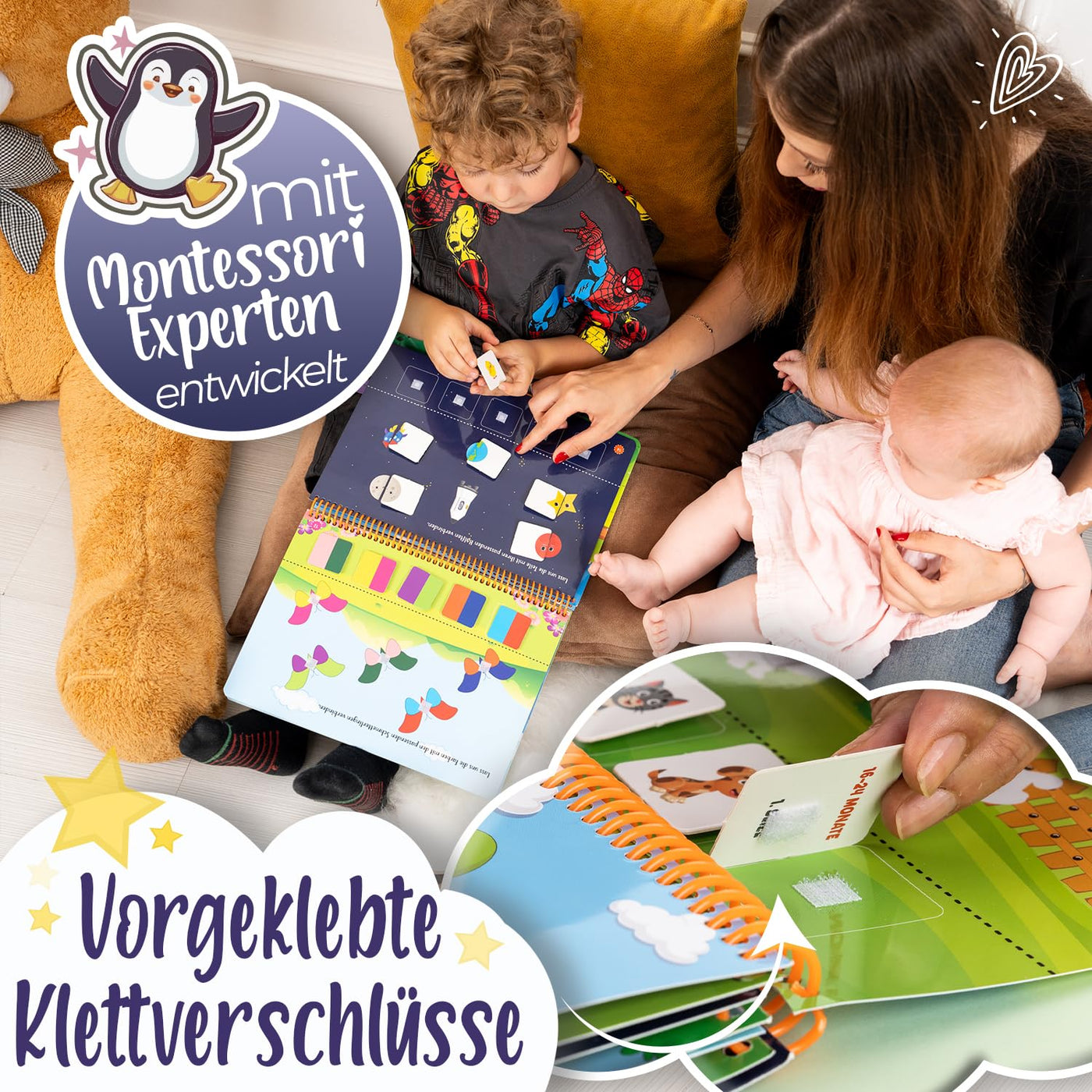 Montessori Spielzeug Buch für Kinder ab 16-24 Monaten, Quiet Book Lernspiel mit Klett-Sticker Funktion. Beschäftigung Busy Book für Mädchen und Jungen, das Spielzeug und Buch in einem vereint