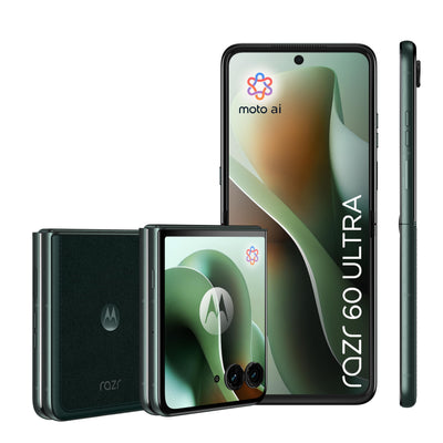 Motorola razr 60 Ultra Flip-Phone (6,96"-pOLED-Display/Robustes 4,0"-Außendisplay Dank Gorilla Glass Ceramic, widerstandsfähig, wassergeschützt, 50-MP-Kamera mit Moto-AI, 16/512 GB) Pantone Scarab