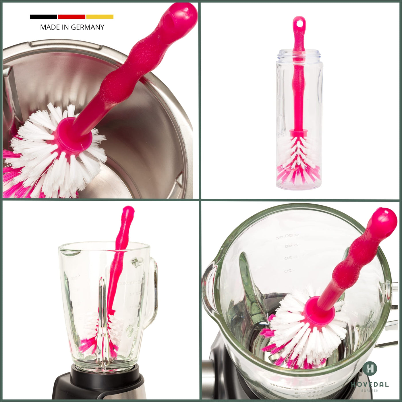 3er Pack Spülbürste für Mixbehälter, Reinigungsbürste perfekt geeignet zum Reinigen von Küchenmaschinen mit Mixbehältern, Standmixer, u.v.m. Zubehör Bürste (1x Blau/ 1x Grün/ 1x Pink)