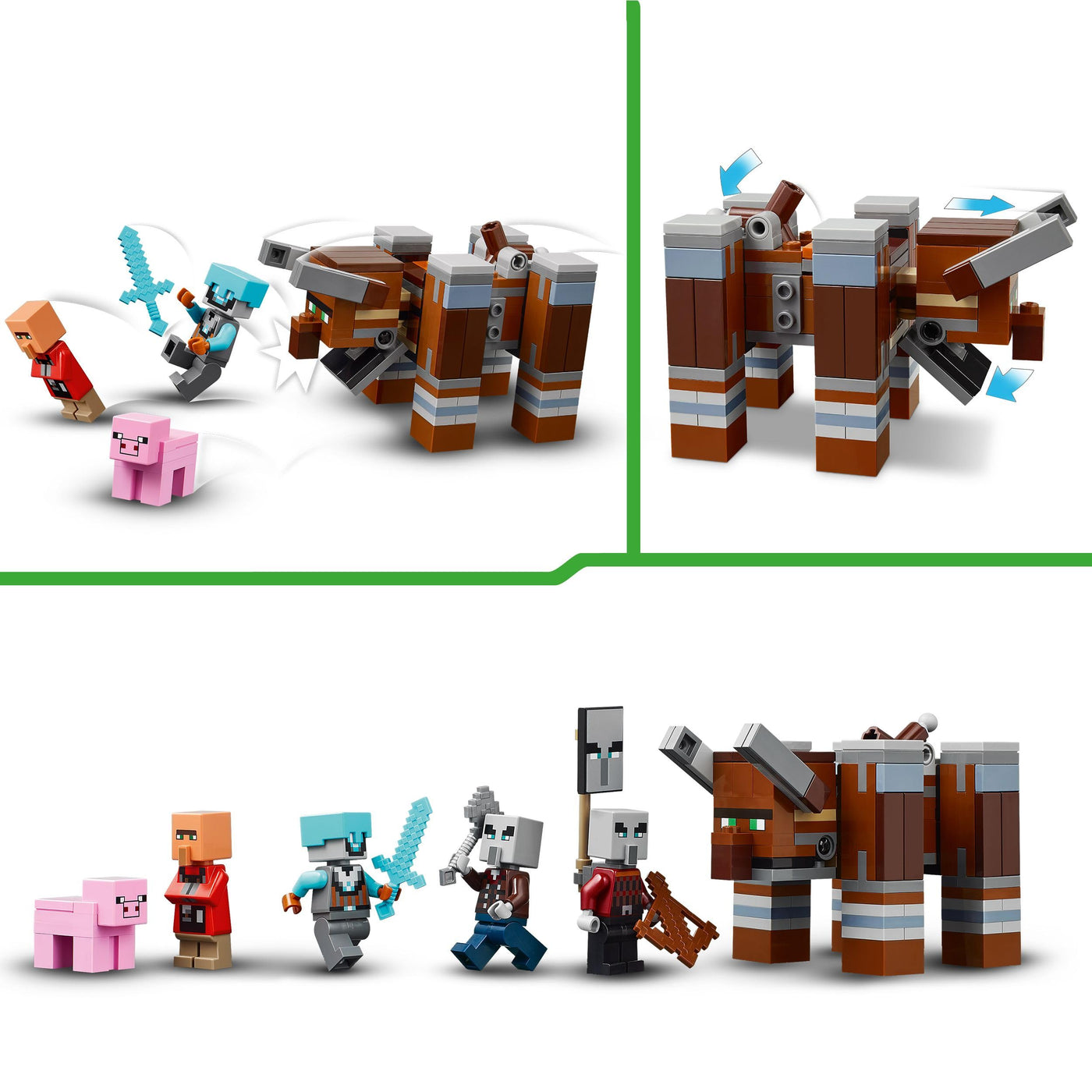 LEGO Minecraft EIN Verwüster am Plünderer-Außenposten - Gaming Spielzeug für Kinder - Minifigur mit Schnappkiefer Funktion und Dorf Festung - Gaming Geschenk für Jungen & Mädchen ab 8 Jahren - 21278