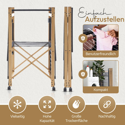 Meisterhome® Wäscheständer Standtrockner 30m Trockenleinenlänge, Flügelwäscheständer, Flügelwäschetrockner platzsparend, Metall, für Kleidung, Handtücher, Wäsche - Schwarz