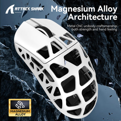 ATTACK SHARK R3 Magnesiumlegierungsmaus, kabellose 8K-Maus, 46 g SUPERLIGHT-Maus, PixArt PAW3395-Gaming-Sensor, BT/2,4 G/kabelgebundene Gaming-Maus, einstellbare DPI 26000, Büromäuse für Win11/Xbox/PS