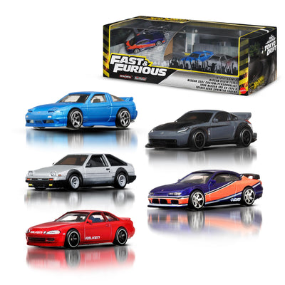 Hot Wheels Spielzeugautos, Fast & Furious Tokyo Drift Premiumpaket, 5 Die-Cast-Fahrzeuge aus dem Fast-Film im Maßstab 1:64 in Sammelverpackung, JFL99