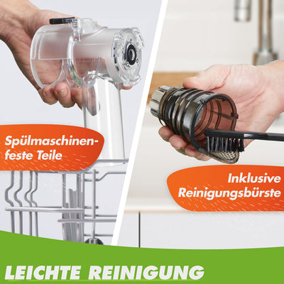 Nutrilovers Slow Juicer Entsafter Obst und Gemüse - Deutsche Marke - Kompaktes Design Edelstahl, 100% BPA-frei, Leichte Reinigung - Inkl. Rezepte-Ebook + Nutri-App