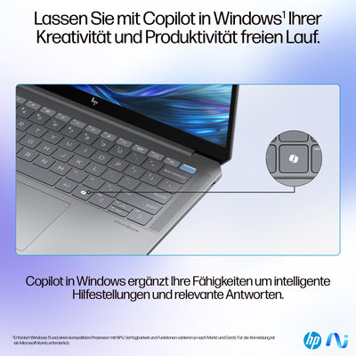 HP OmniBook Ultra Next Gen AI Laptop | AMD Ryzen AI 9 HX 375 mit dedizierte NPU für KI | 55 NPU TOPS | Copilot+ PC | 14" 2,8K IPS Touchscreen 400 Nits | 32 GB RAM | 1TB SSD | QWERTZ | Win11 | Silber