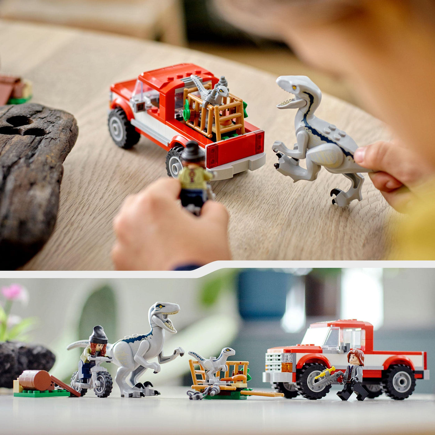 LEGO Jurassic World Blue & Beta in der Velociraptor-Falle, Spielzeugauto mit Dinosaurier Figuren, Geschenk für Kinder ab 6 Jahren 76946