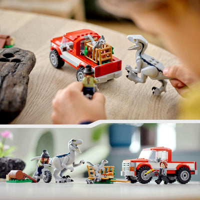 LEGO Jurassic World Blue & Beta in der Velociraptor-Falle, Spielzeugauto mit Dinosaurier Figuren, Geschenk für Kinder ab 6 Jahren 76946