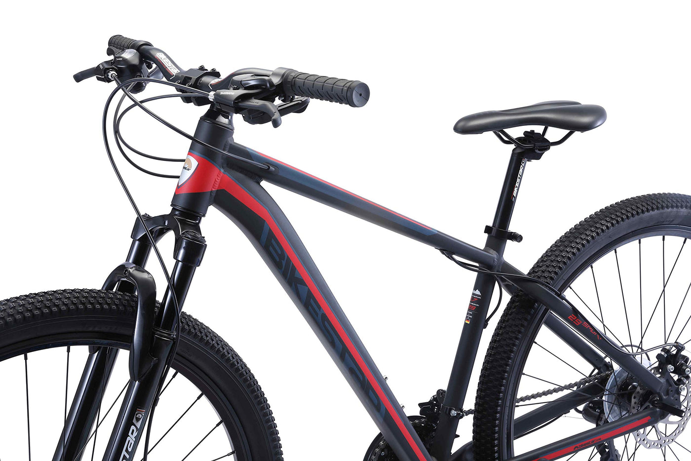 BIKESTAR Hardtail Aluminium Mountainbike Shimano 21 Gang Schaltung, Scheibenbremse 29 Zoll Reifen | 17 Zoll Rahmen Alu MTB | Schwarz Rot