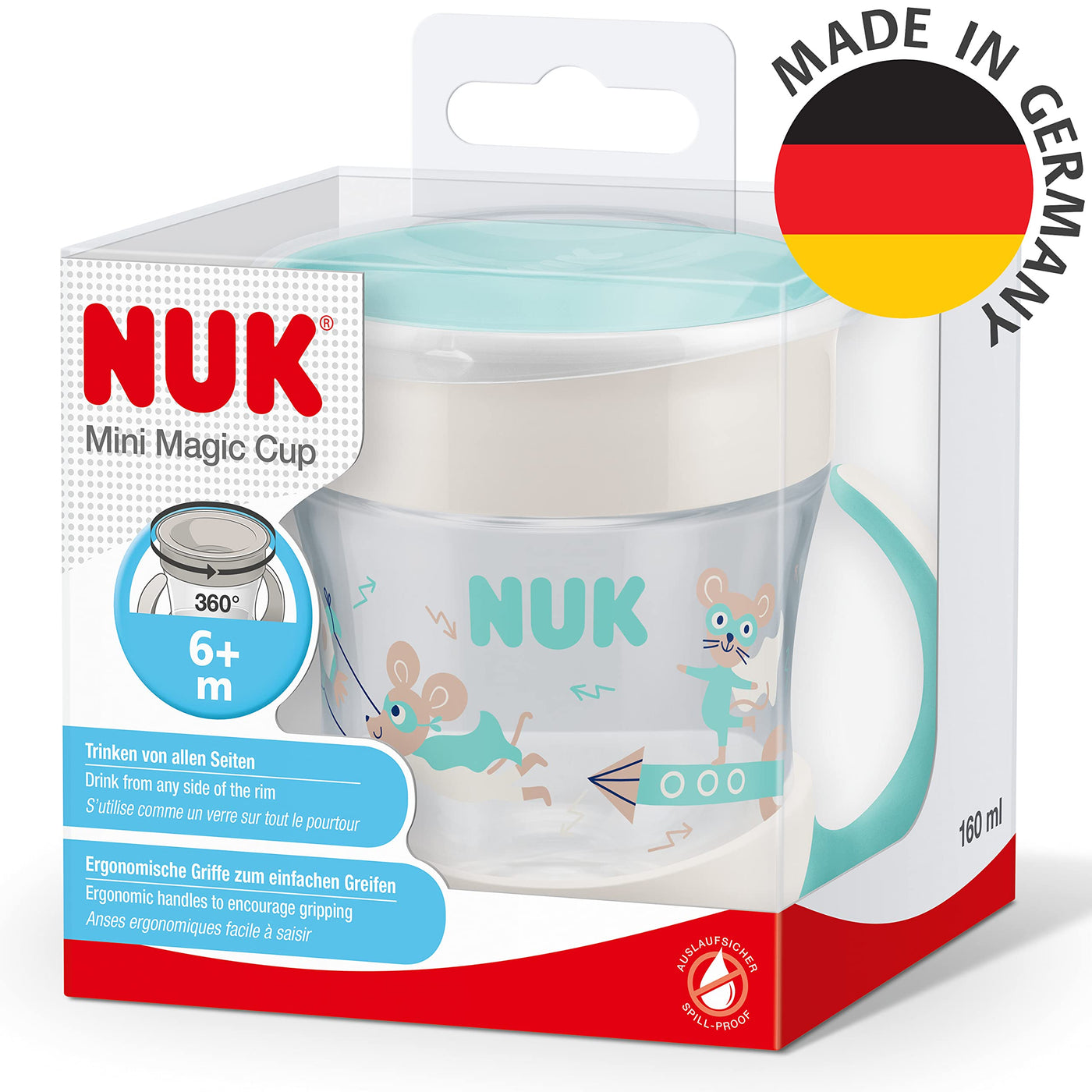 NUK Mini Magic Cup Trinklernbecher | auslaufsicherer 360°-Trinkrand | ab 6 Monaten | praktische Griffe | BPA-frei | 160 ml | blaue Maus