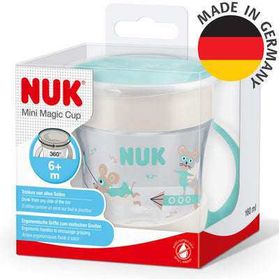 NUK Mini Magic Cup Trinklernbecher | auslaufsicherer 360°-Trinkrand | ab 6 Monaten | praktische Griffe | BPA-frei | 160 ml | blaue Maus