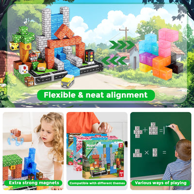 Annexfun Magnetische Bausteine 150pcs Magnetbausteine - Kücken Abenteuer Stadtleben mit Straße, Ampeln & Bienen | Lernspielzeug ab 4 Jahren | Kreatives Geschenk zu Weinachten
