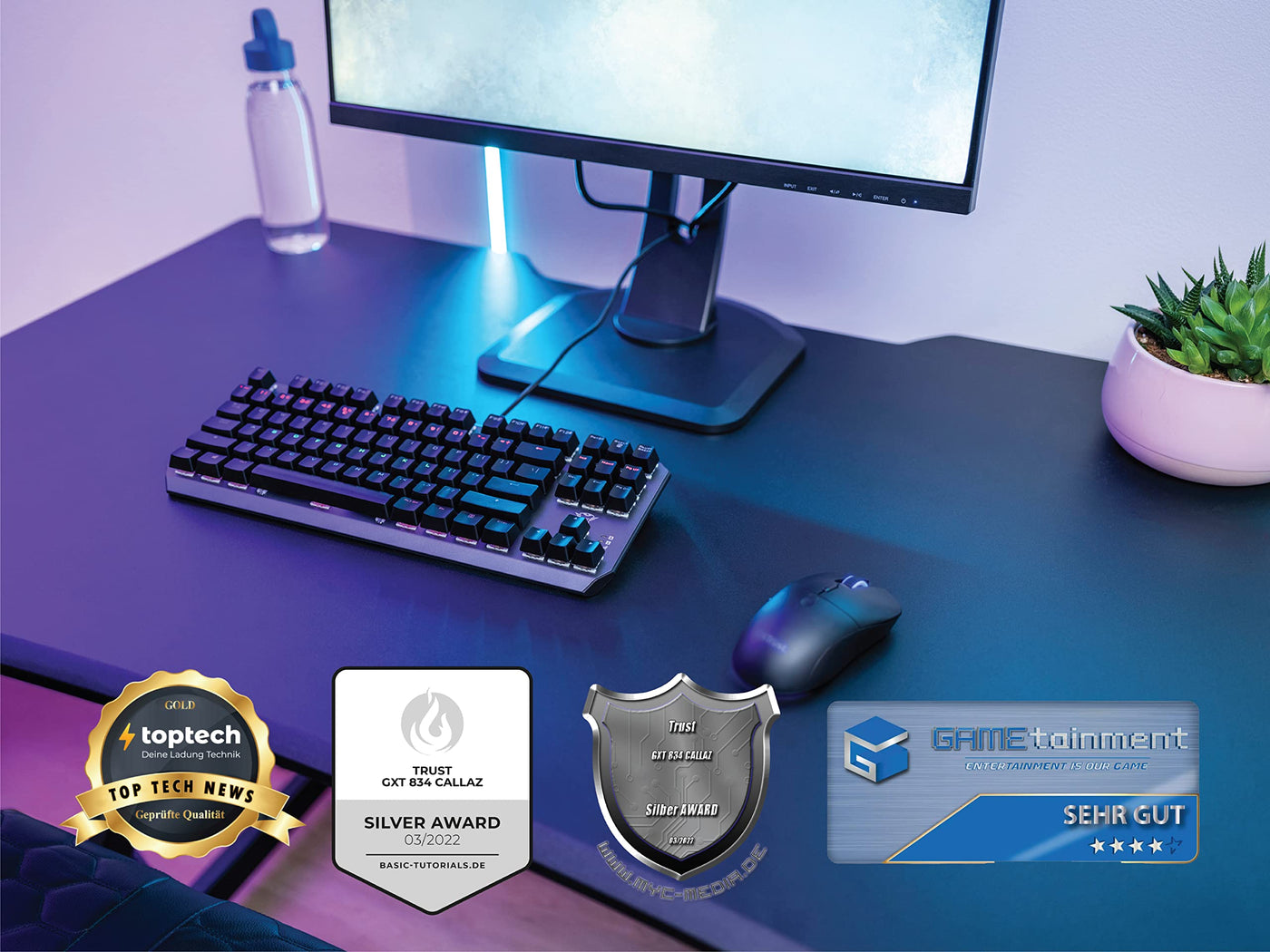 Trust Gaming GXT 834 Callaz TKL Mechanische Tastatur, Deutsches QWERTZ Layout, Outemu-Schalter, Mehrfarbige LED-Beleuchtung, 12 Media-Tasten, USB Gaming Tastatur 80% für PC, Laptop, Mac Schwarz