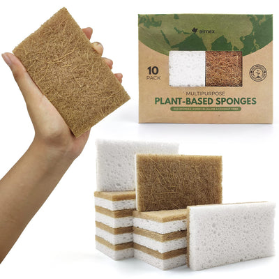 AIRNEX Biologisch Abbaubarer Spülschwamm 10er Set – Kompostierbarer Naturschwamm Aus Zellulose und Kokosfasern Mit Topfreiniger– Umweltfreundlicher Putzschwamm – Geruchloser Küchenschwamm Sponge