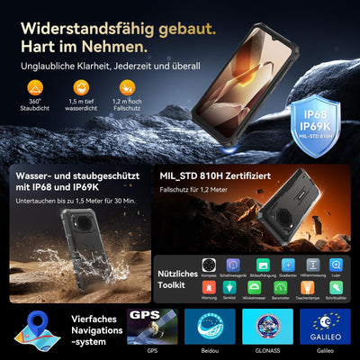 Blackview BV6200 Plus Outdoor Handy 11000mAh 24GB+256GB/2TB, Android 14 Outdoor Smartphone Ohne Vertrag, 98DB Lautsprecher, 6.56" 90Hz, IP69K Wasserdicht,Baustellenhandy, 16MP+13MP/Dual 4G/OTG/GPS/NFC