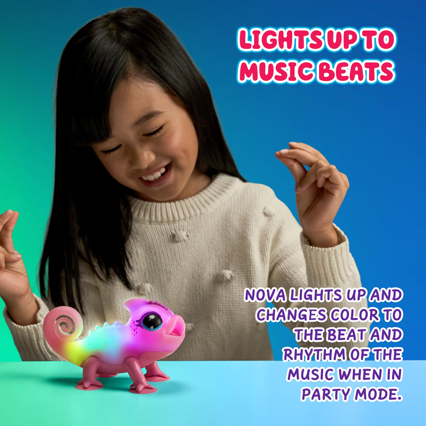 Little Live Pets Chamäleon Nova, leuchtendes, interaktives Chamäleon mit Farbwechselfunktionen, über 30 Geräusche, viele Verschiedene Stimmungen, wiederholt Worte, mit Takterkennung, inkl. Batterien