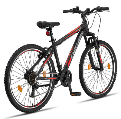 Chillaxx Bike Legend Aluminium 24, 26, 27,5 und 29 Zoll Shimano Mountainbike MTB Fahrrad für Jungen Mädchen Herren und Damen 21 Gang Schaltung Herrenrad Damenrad (26 Zoll, Schwarz-Rot V-Bremse)
