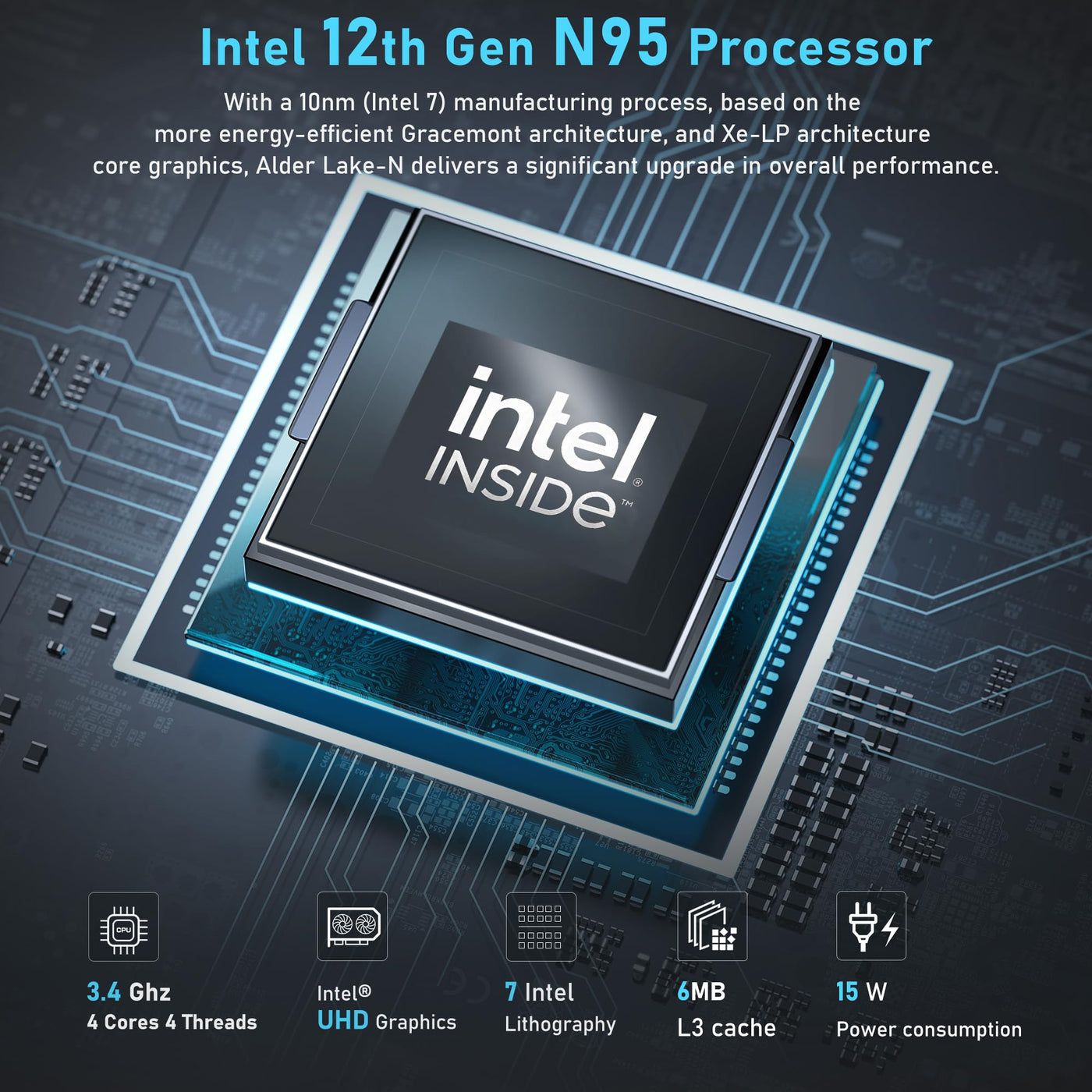 NiPoGi AK1PLUS Mini PC 16GB DDR4+1TB M.2 SSD,Ιntel 12th Gen Alder Lake-Ν N95(bis zu 3,4GHz),Mini Computer mit 4K@60Hz UHD Dual Display/WiFi 5/BT4.2/RJ45,Micro PC für Geschäftsbüro, Schule,Heimkino