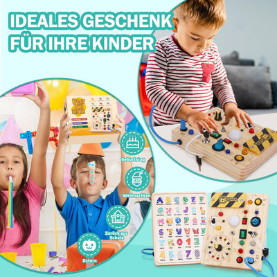 Busy Board Montessori Spielzeug ab 1 jahr Activity Board Holzspielzeug Mit 10 Schaltern und 23 LED Lichtern Sensorik Spielzeug Motorikspielzeug für Babys und Kinder ab 1 2 3 4 Jahre Jungen und Mädchen