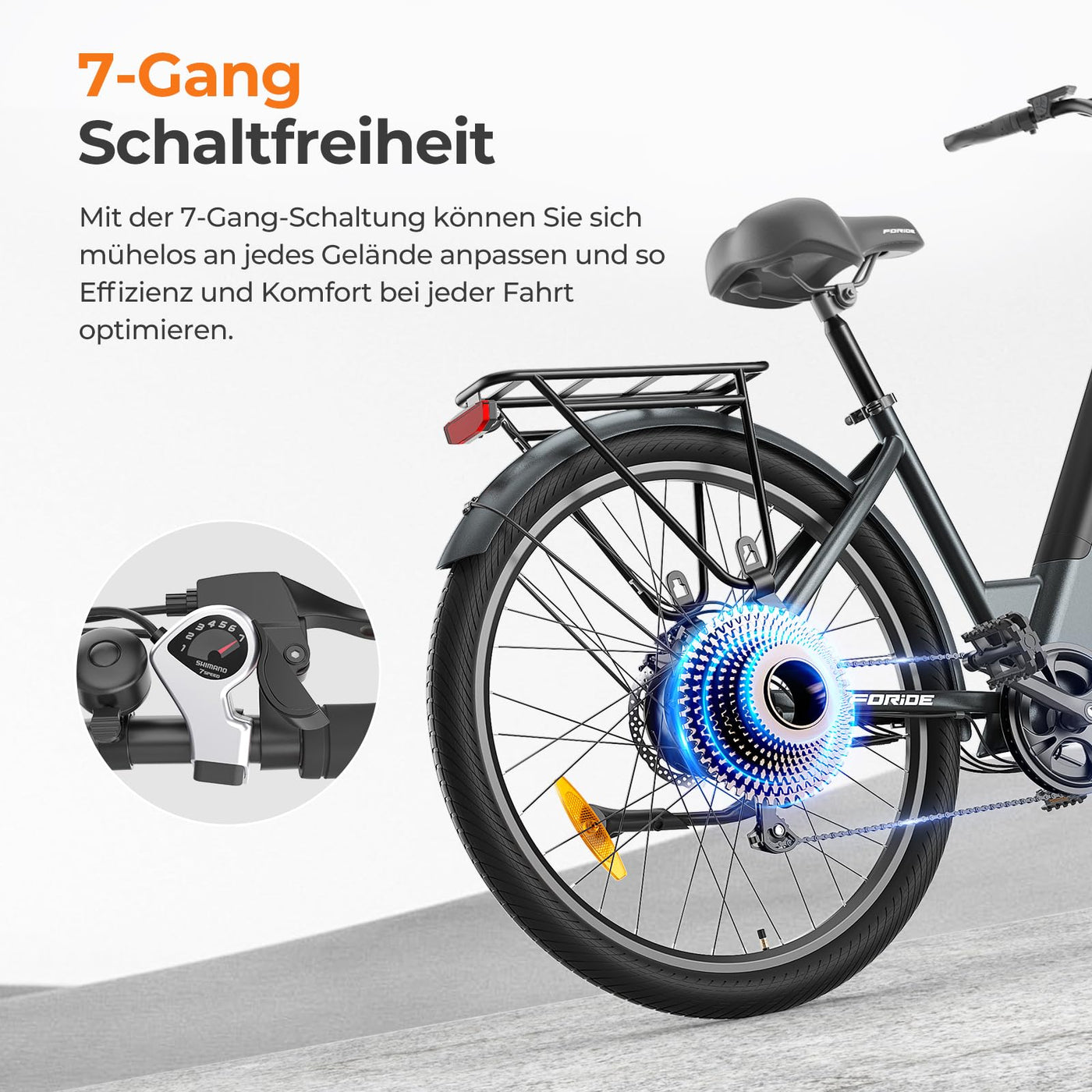 Foride Roamer 1 ST 27,5" E-Bike für Erwachsene, 7 Gang Elektrofahrrad mit Austauschbarem 36V 13Ah Akku, 250W Motor, 25 km/h und 100km Reichweite E-Bike Damen Herren für Städtische Pendler (Grau)