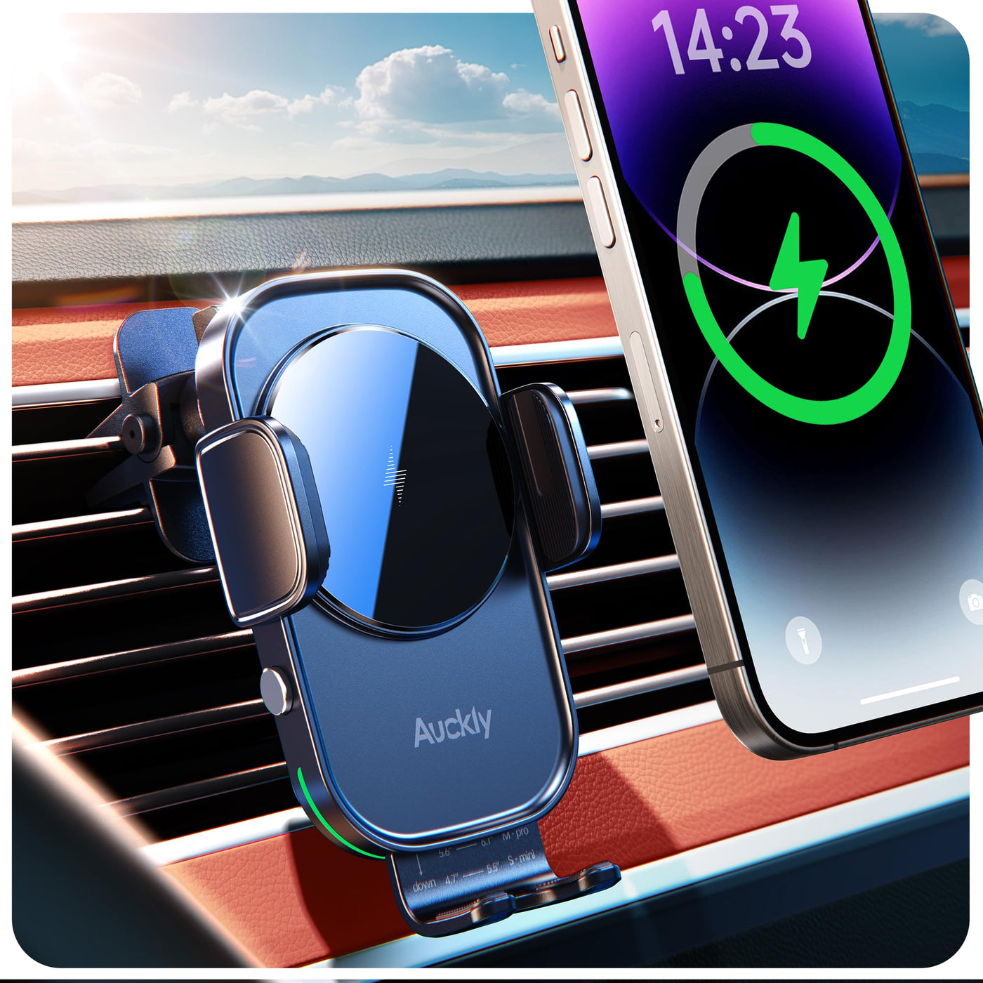 Auckly 15W Handyhalterung Auto mit Ladefunktion, [270° Automatische Klemmung],Qi Induktive Ladestation Auto Wireless Charger, Kfz Ladegerät für iPhone 12 13 14 15 16 17 Serie & Samsung, Schnellladen