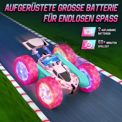 cosone Rosa Ferngesteuertes Auto für Mädchen 6-12 Jahre alt Stunt RC Auto mit LED Blinken 2.4Ghz 4WD 360° Flip RC Car für Kinder Geschenke