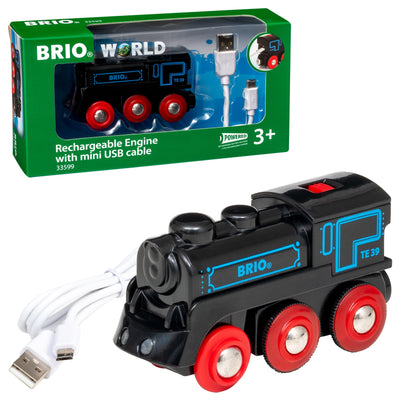 BRIO World - 33599 Akku Lok mit Mini USB - Wiederaufladbare Lokomotive - Batteriebetriebener Spielzeugzug für Kinder ab 3 Jahren