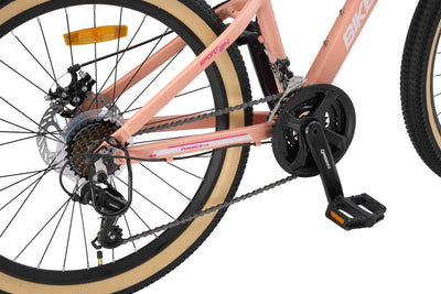 BIKESTAR Kinder Fahrrad Aluminium Mountainbike 21 Gang Shimano, Scheibenbremse ab 9 Jahre | 24 Zoll Kinderrad MTB | Berry