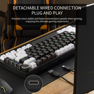 Newmen GM326 Mechanische Tastatur mit Kabel,Gaming Tastatur 75% Prozent,TKL Hot Swap LED Beleuchtung USB C Mini Mechanische Tastatur mit Knopf,für PC/Win/Mac,QWERTY Layout,Weiß/Schwarz,Rote Schalter