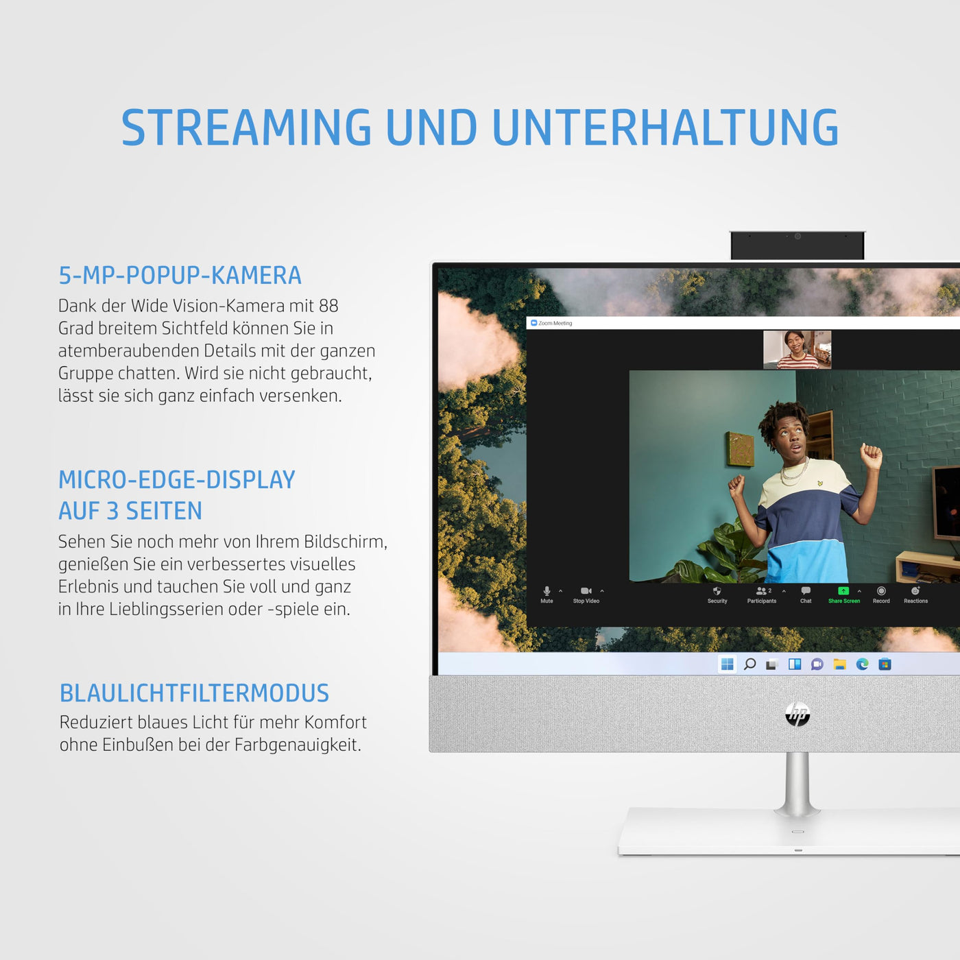 HP Pavilion All-in-One Desktop-PC, 27" QHD Display, AMD Ryzen 7 5700U, 16 GB DDR4 RAM, 1 TB SSD, AMD Radeon-Grafikeinheit, Windows 11 Home, QWERTZ, Weiß